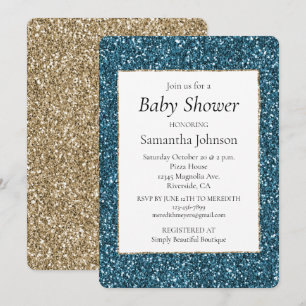 Convite Azul Turquesa Brilho Baby Shower