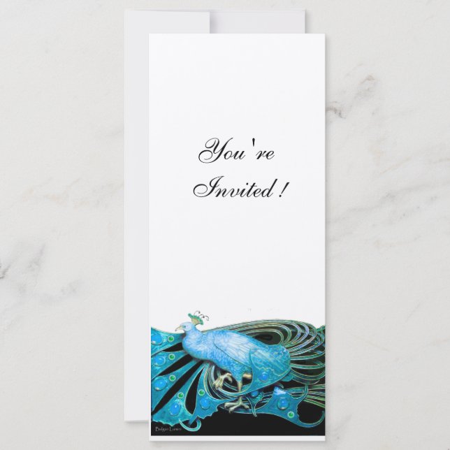 Convite AZUL TURQUESA ELEGANTE PAVÃO Branco (Frente)