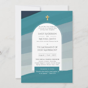 Convite Azul Turquesa Missa Nupcial Católica Foto Casamen