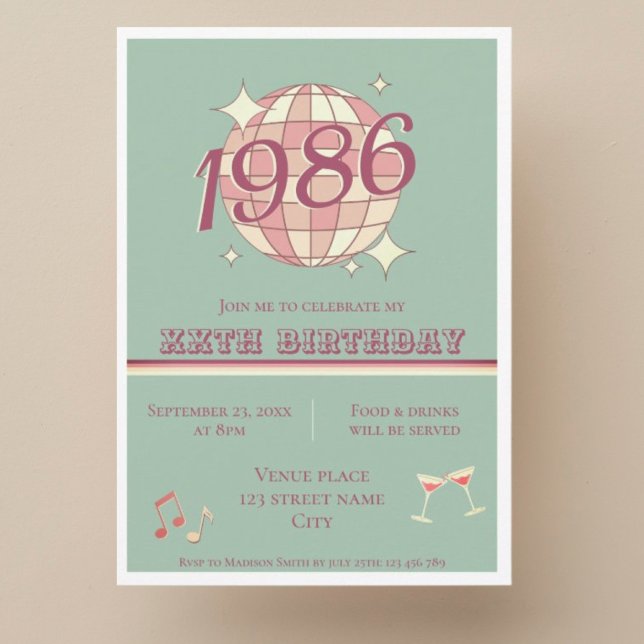Convite azul turquesa para 40º aniversário vintage (Criador carregado)