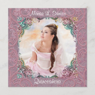 Convite Azul Turquesa Rosa Imagem Quinceanera