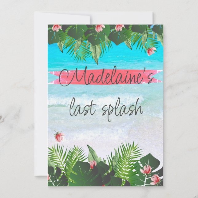 Convite Azul Verde Bachelorette Tropical de Praia (Verso)