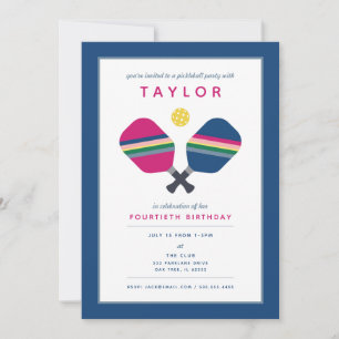 Convite Azul Verde Rosa para Festa de Pickleball E