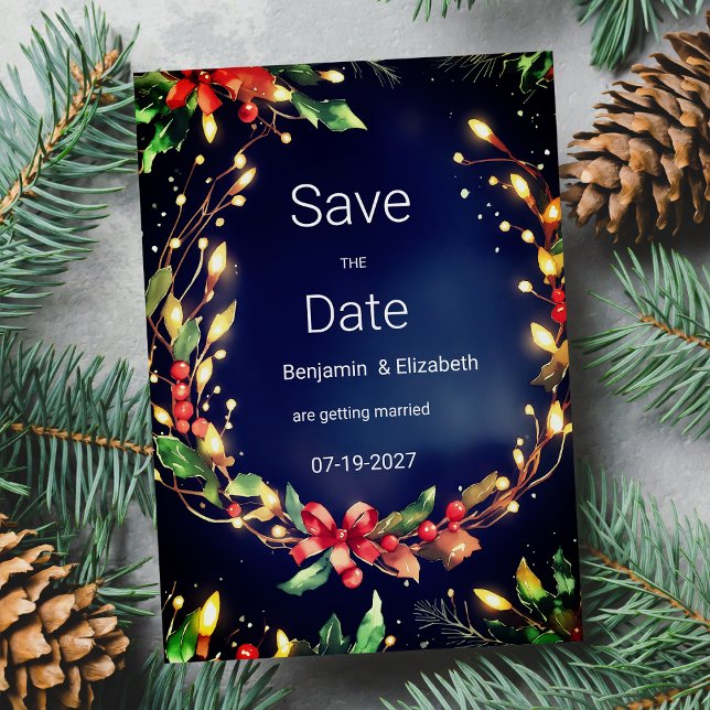 Convite Azul vermelho floral de Natal Salve a data (Red green blue Christmas floral Save the Date)