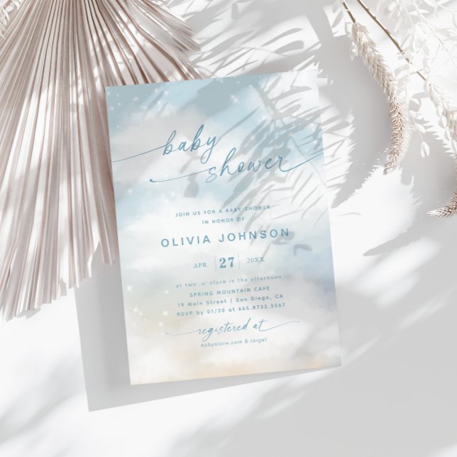 Convite Azul vibrante com Chá de fraldas na nuvem (Criador carregado)