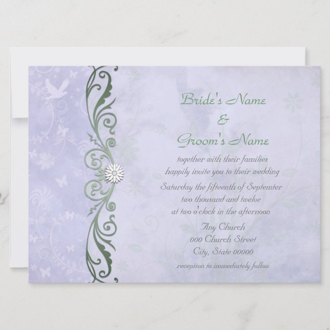 Convite Azul Vinca Floral Casamento de Primavera (Frente)