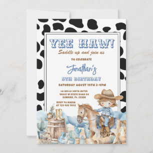 Convite Azul Yee haw! Cowboy Western 5º Aniversário Rodeio