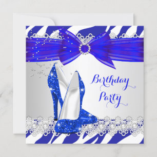 Convite Azul Zebra Branco Azul Calcanhar Renda Pérola Aniv