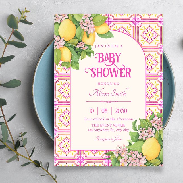 Convite Azulejo artístico rosa floral chá de bebê (Criador carregado)