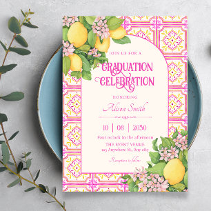 Convite Azulejo artístico rosa floral graduação