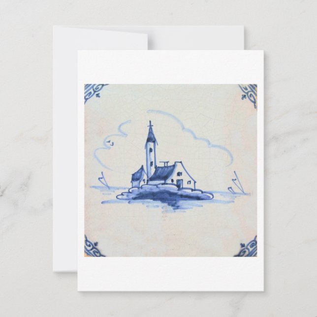 Convite Azulejo Azul Clássico Antiquário - Igreja (Frente)