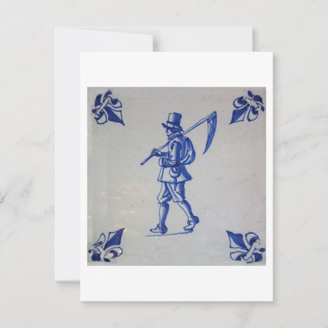 Convite Azulejo Azul Delft - Carregando de força ou enferm (Frente)
