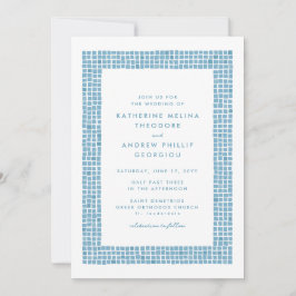 Convite Azulejo azul grego quadro simples destino casament