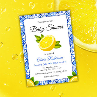Convite Azulejo Azul Italiano Positano Lemon Chá de fralda