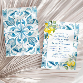 Convite Azulejo Azul Limão Costa Amalfitana Casamento