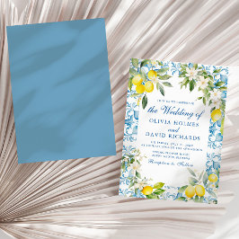 Convite Azulejo Azul Limão Mediterrâneo Casamento Costeiro