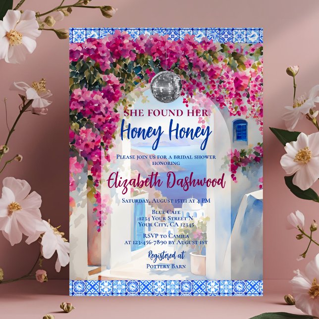 Convite Azulejo Azul Mamma Mia Invit de Chá de panela Disc (Criador carregado)