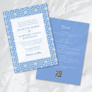 Convite Azulejo Azul Mediterrâneo Tudo em Um Casamento
