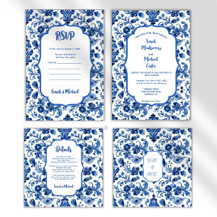 Convite Azulejo Azul Português Mediterrâneo Personalizado