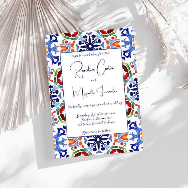 Convite Azulejo azul Talavera azulejo vintage casamento me (Talavera Azulejo blue tiles vintage Mexican wedding Invitation editable template instant download)
