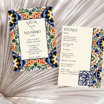 Convite Azulejo azul Talavera vintage casamento mexicano<br><div class="desc">Azulejo azul-português Talavera vintage casamento mexicano tudo em um convite para o ornamentado do Mediterrâneo Talavera azulejo convite para casamento com detalhes de casamento e qr rsvp no modelo editável entrega digital instantânea hacienda convites para casamento estilo Hacienda</div>