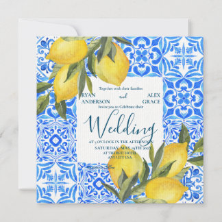 Convite Azulejo de Aquarela italiana com Lemon Wedding