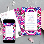 Convite Azulejo de casamento de Talavera mexicana azul ros<br><div class="desc">Azul magenta Majolica Mexicana Talavera azulejos Espanhol Talavera,  cor-de-rosa azul,  casamento tudo em um único convite para modelo,  instantâneo de download digital. Azulejos de aquarela modernas cores rosa e azul cores tradicionais padrões populares. Tudo em um convite com detalhes de casamento e Rsvp no fundo.</div>