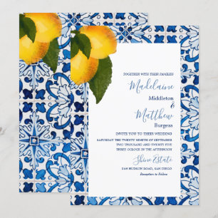 Convite Azulejo de Limão Azul Casamento Chic Stylish