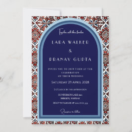 Convite Azulejo de Luxo Vermelho e Azul