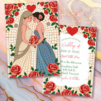 Convite Azulejo e Rosas do Mosaico Casado Lésbico