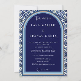 Convite Azulejo Espanhol Azul Clássico Casamento