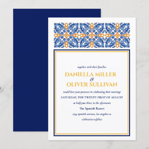 Convite Azulejo espanhol  Casamento mediterrânico azul