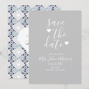 Convite Azulejo mediterrânico moderno com coração Salva