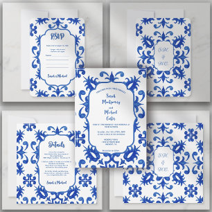 Convite Azulejo Português Azul Mediterrâneo Personalizado