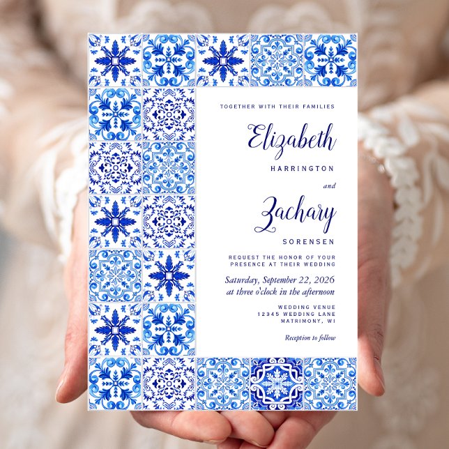 Convite Azulejo Português Rústico Azul Branco Casamento (Criador carregado)