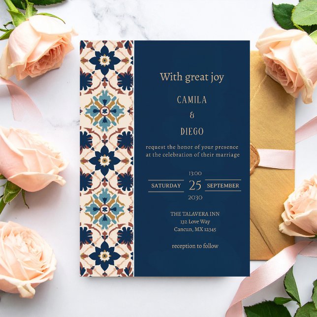 Convite Azulejo Talavera de Luxo Moderno para Casamento (Criador carregado)