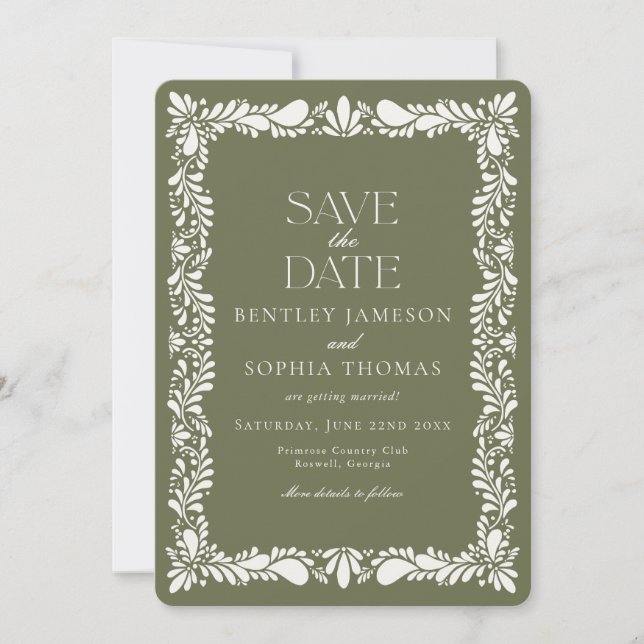 Convite Azulejo Verde Talavera Espanhol Fiesta Salvar Data (Frente)