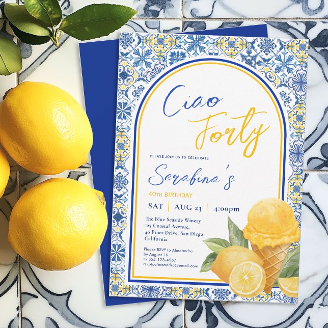 Convite Azulejos Amalfi Partido aniversário de 40 anos Ita (Criador carregado)