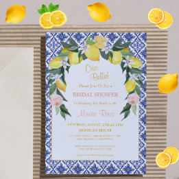 Convite Azulejos Azuis de Citrus Italianos Chá de panela d