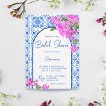 Convite Azulejos azuis e Bougainvillea elegante Mediterrân<br><div class="desc">Azulejos azuis e Bougainvillea elegante grego Santorini Mykonos,  o temático modelo de modelo instantâneo do chá de panela.</div>