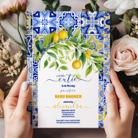 Azulejos azuis italianos chá de fraldas de limão