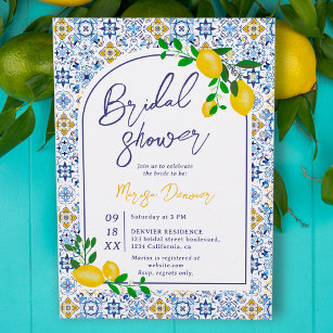 Convite Azulejos azuis italianos chá de panela de limão