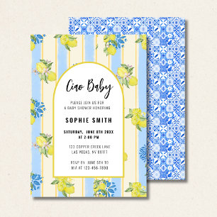 Convite Azulejos azuis italianos, Ciao Baby, Lemons