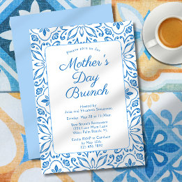 Convite Azulejos Azuis Italianos Elegantes para o Brunch d
