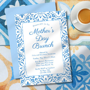 Convite Azulejos Azuis Italianos Elegantes para o Brunch d
