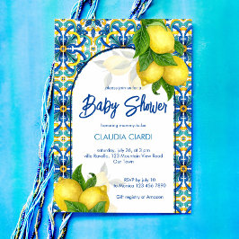 Convite Azulejos azuis limão Amalfi Positano chá de fralda