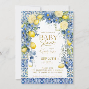 Convite Azulejos Azuis Limão Italiano Chuvinha de Bebê Itá