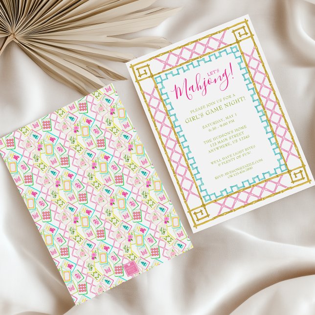 Convite Azulejos Bright Mahjong e Bamboo Party (Criador carregado)