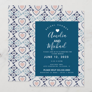 Convite Azulejos de Amor Romântico Nupcial Mediterrâneo Mo