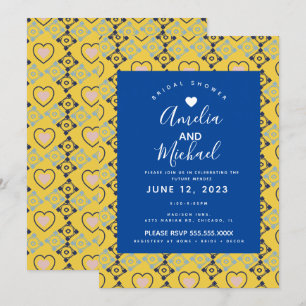 Convite Azulejos de Amor Romântico Nupcial Mediterrâneo Mo